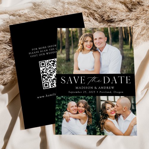 Modern Black and White Photo QR Code Save The Date