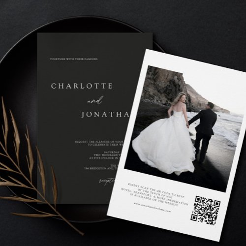 Modern Black and White Photo QR Code Wedding Invitation