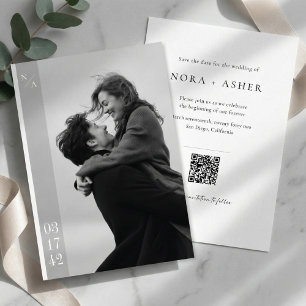 Modern Black and White Photo QR Code Wedding Save The Date