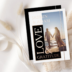 Modern Black and White Photo Rose Foil Wedding Invitation