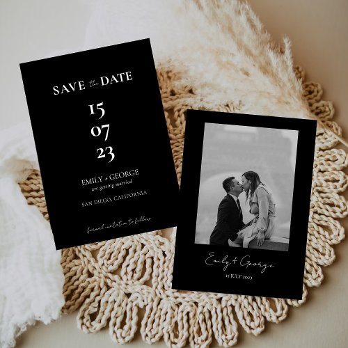 Modern black and white photo save the date card