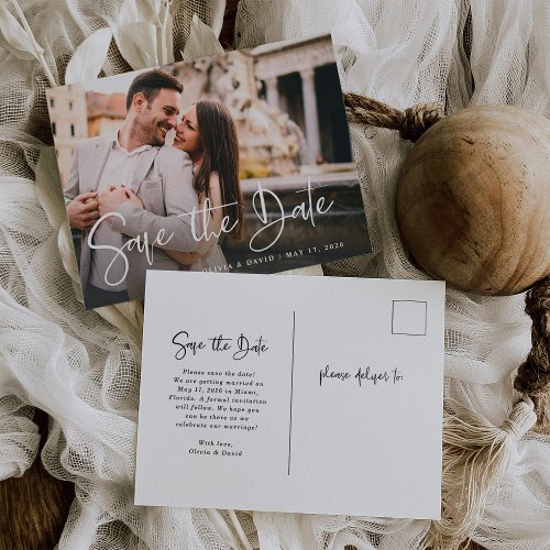 Modern Black and White  Photo Save the Date Postcard