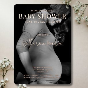 Modern Black and White Photo Script Baby Shower Foil Invitation
