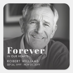 Modern Black and White Photo Sympathy Memorial Square Sticker