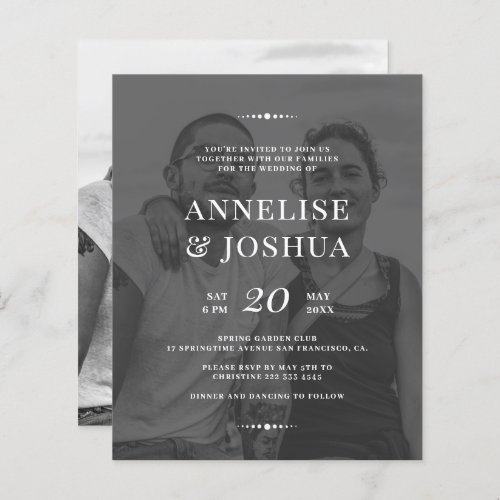 Modern black and white photo wedding invitation