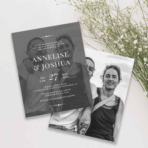 Modern black and white photo wedding invitation