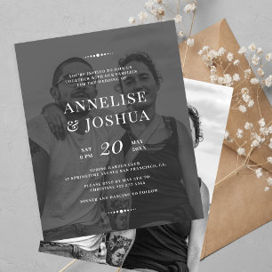 Modern black and white photo wedding invitation