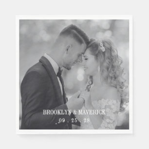 Modern Black And White Photo Wedding Napkins