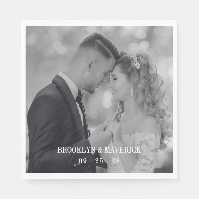 Modern Black And White Photo Wedding Napkins (Front)