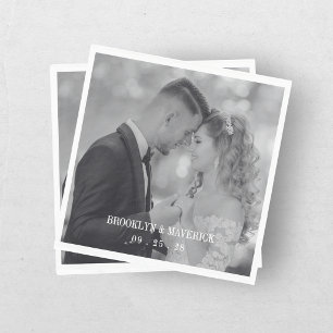 Modern Black And White Photo Wedding Napkins
