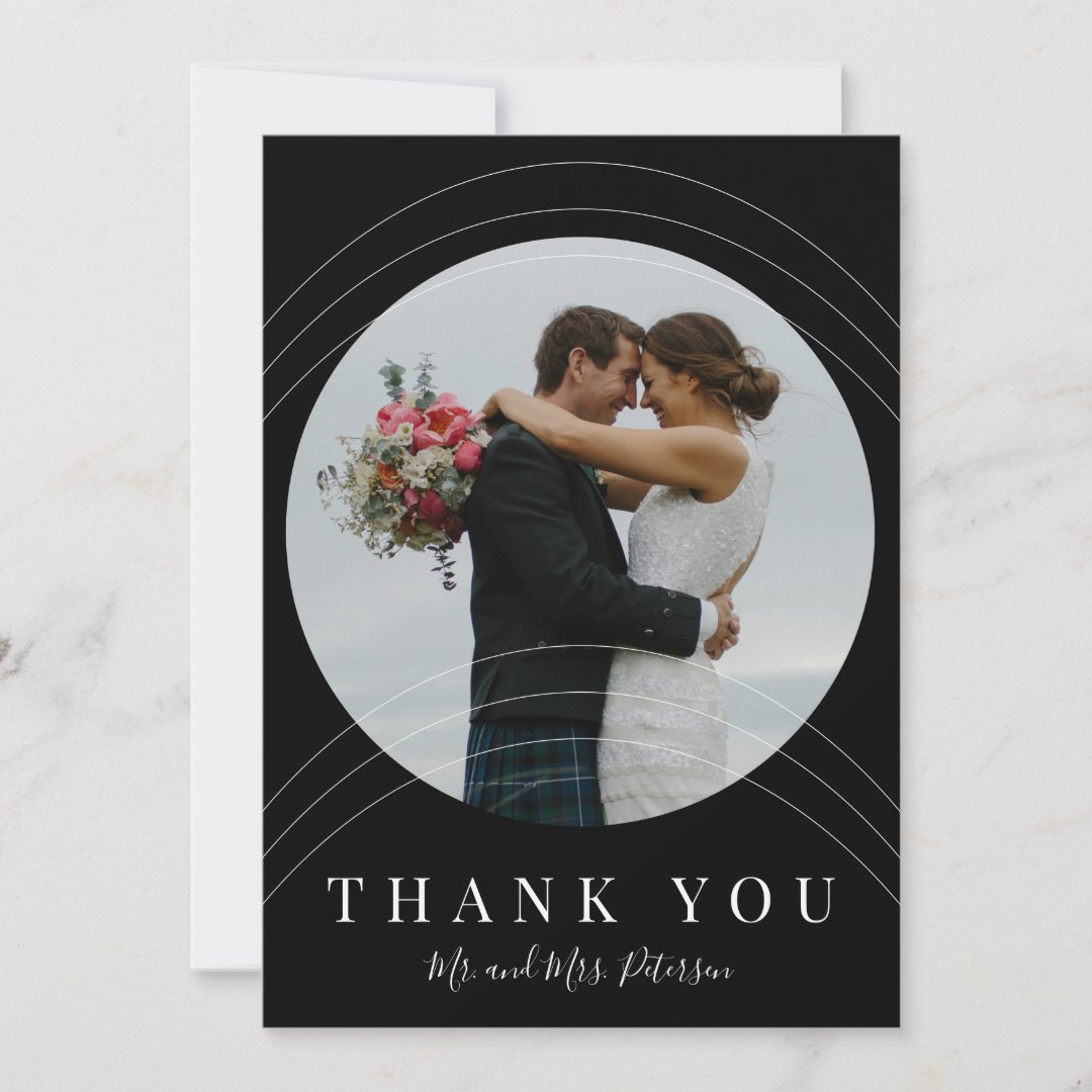 Modern black and white photo wedding thank you card | Zazzle