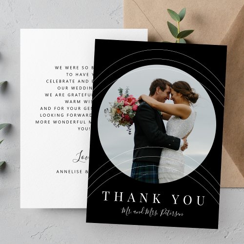 Modern black and white photo wedding thank you card