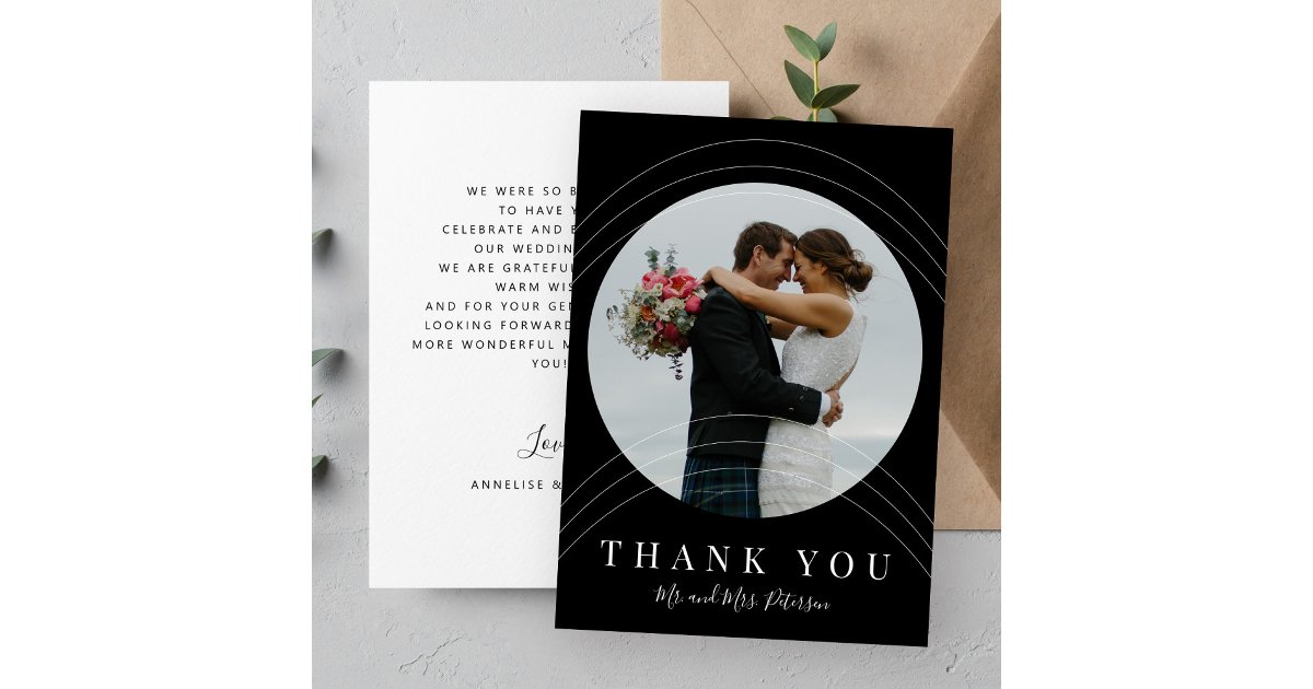 Modern black and white photo wedding thank you card | Zazzle