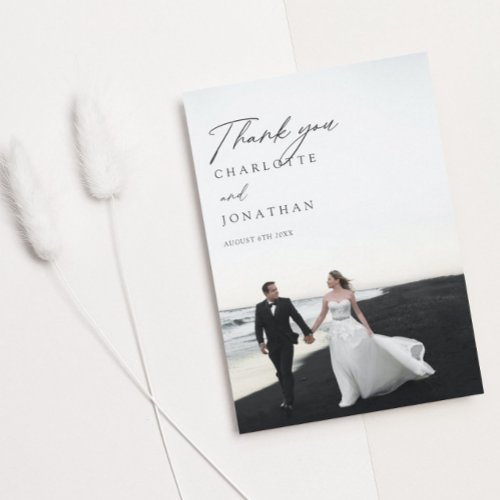 Modern Black and White Photo Wedding Thank You Card