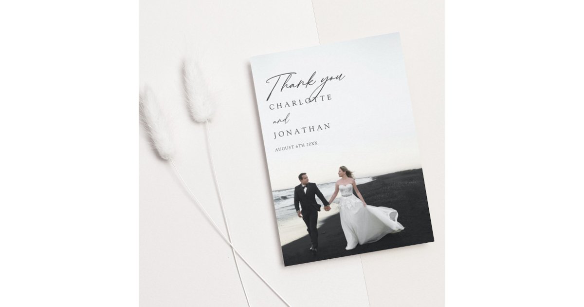 Modern Black and White Photo Wedding Thank You Card | Zazzle