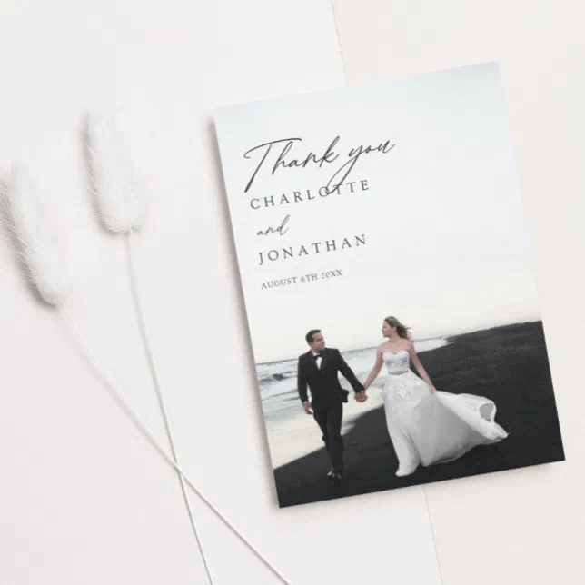 Modern Black and White Photo Wedding Thank You Card | Zazzle