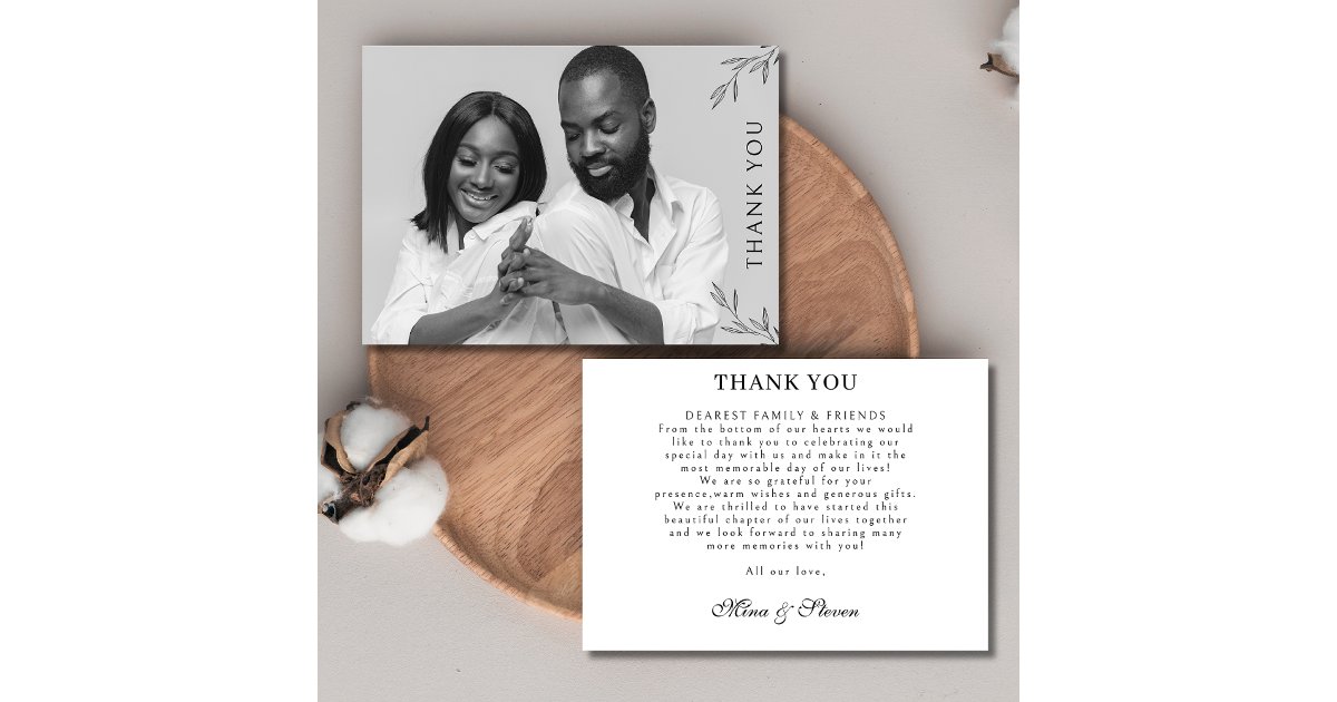 Modern Black and white photo wedding Thank You Card | Zazzle