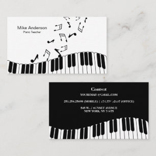 Modern Black and White Piano Teacher Business Card