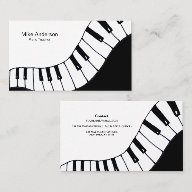 Modern Black and White Piano Teacher Business Card (Front/Back)