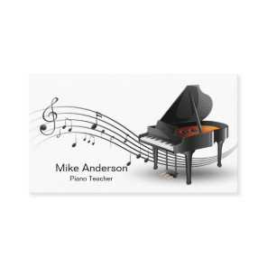 Modern Black and White Piano Teacher Business Card