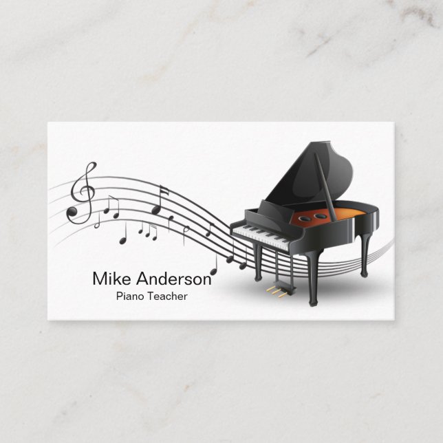 Modern Black and White Piano Teacher Business Card (Front)