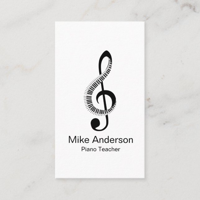 Modern Black and White Piano Teacher Business Card (Front)