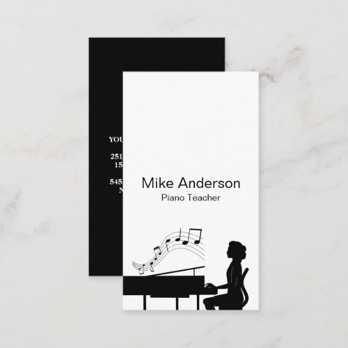 Modern Black and White Piano Teacher Business Card