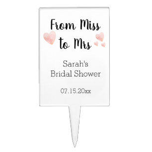 Modern Black and White Pink Hearts Bridal Shower Cake Topper