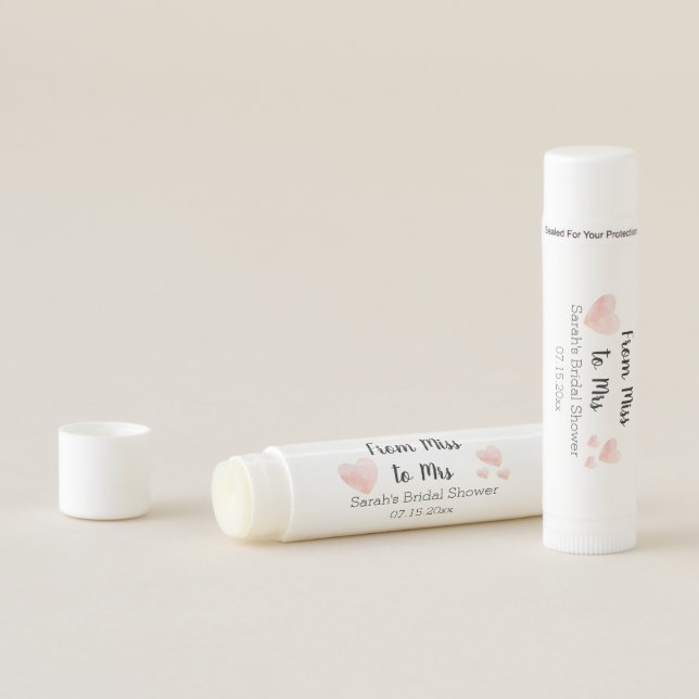 Modern Black and White Pink Hearts Bridal Shower Lip Balm (In Situ)