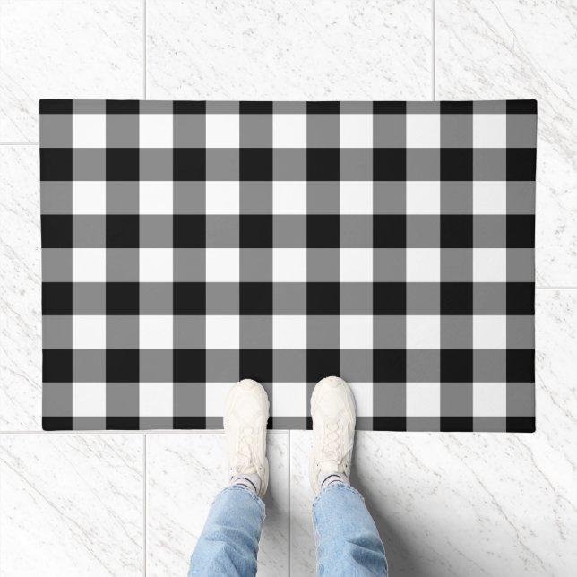 Modern Black And White Plaid  Doormat (Indoor)