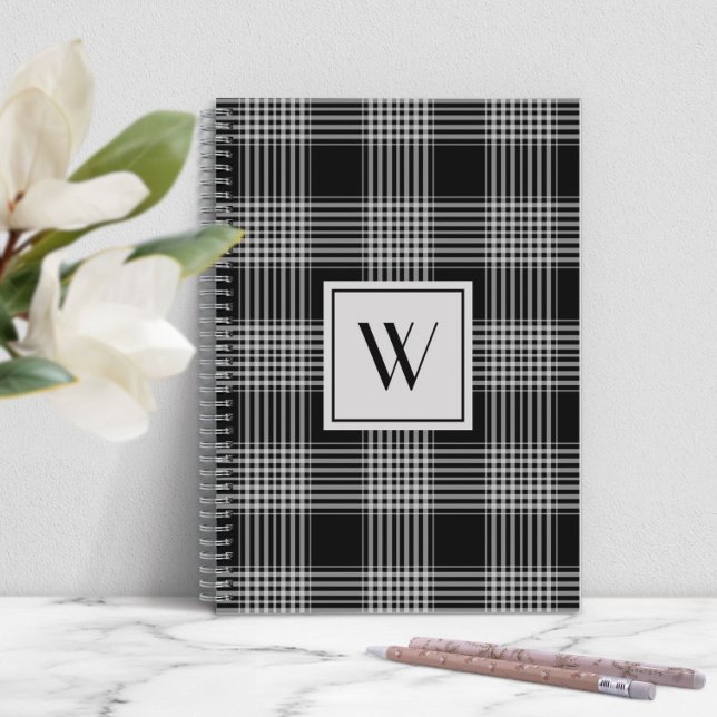 Modern Black And White Plaid Monogram Notebook (Modern Black And White Plaid Monogram Notebook)