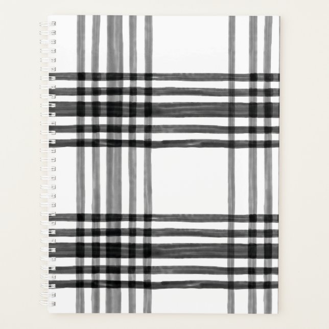 Modern Black and White Plaid Planner and Organizer (Front)