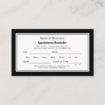 Modern Black And White Plain Appointment Reminder by GirlyBusinessCards at Zazzle