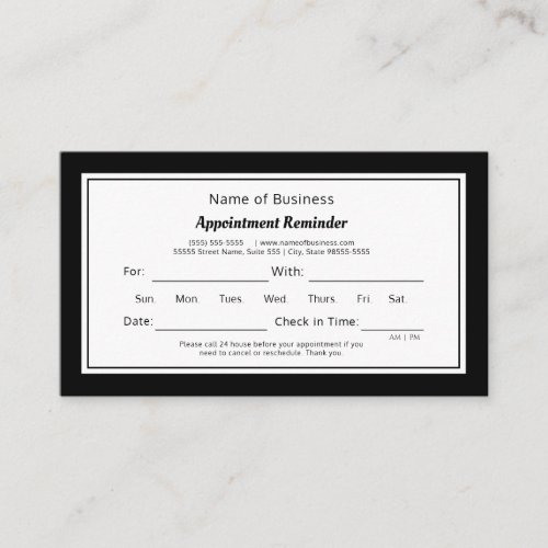 Modern Black and White Plain Appointment Reminder
