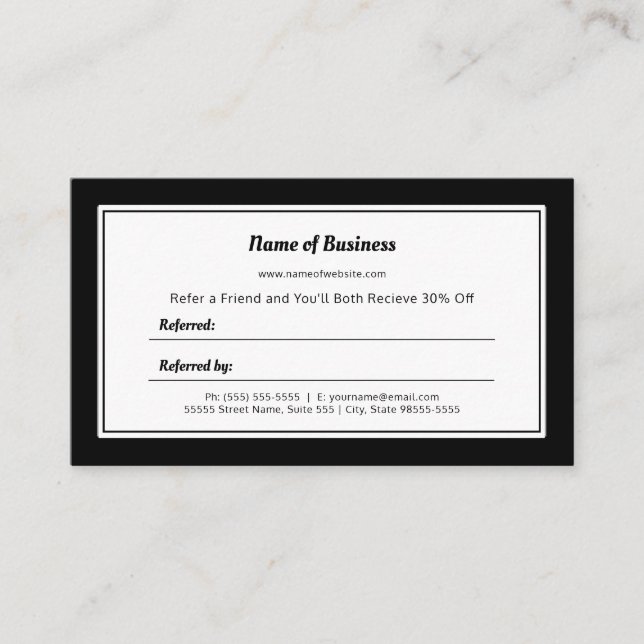 Modern Black and White Plain Referral Card (Front)