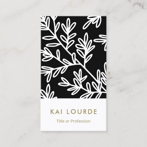 Modern Black and White Plant Leaf Pattern   Business Card
