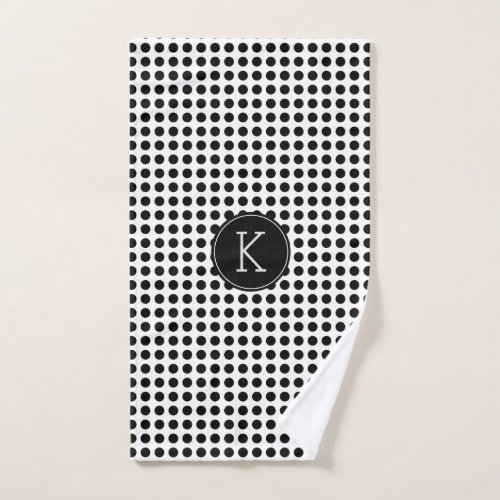Modern Black and White Polka Dot Pattern Monogram Hand Towel