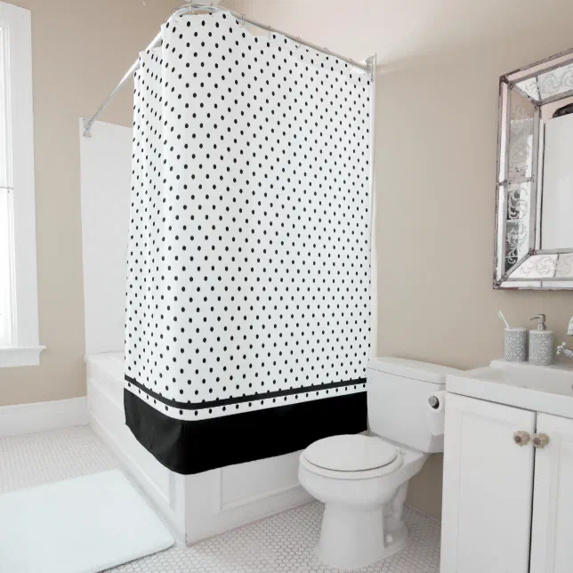 Modern Black And White Polka Dot Shower Curtain | Zazzle