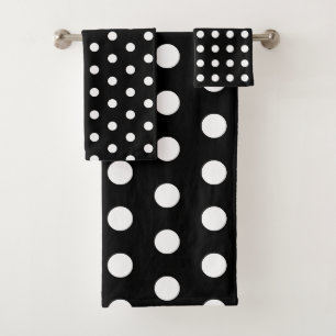 Modern Black and White Polka Dots Bath Towel Set