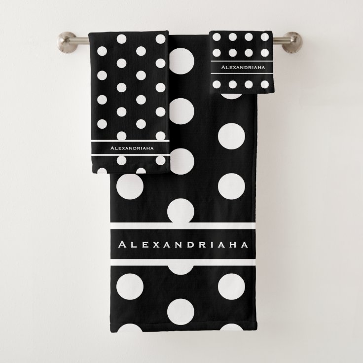 Modern Black and White Polka Dots Bath Towel Set Zazzle