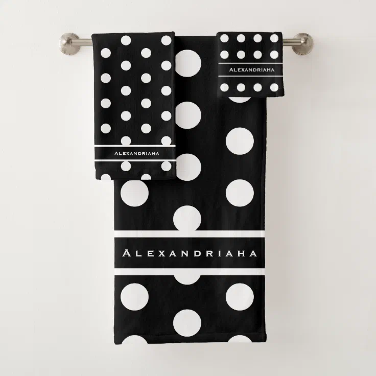 Modern Black and White Polka Dots Bath Towel Set Zazzle