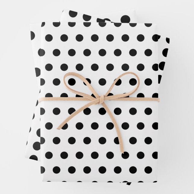 Modern Black and White Polka Dots Patterned Wrapping Paper Sheets (In situ)