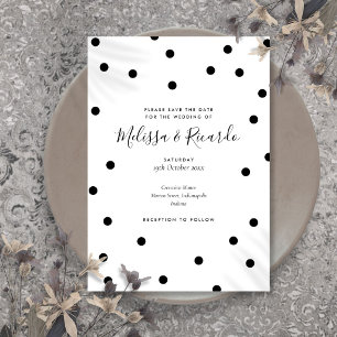 Modern Black and White Polka Dots Save the Date Invitation