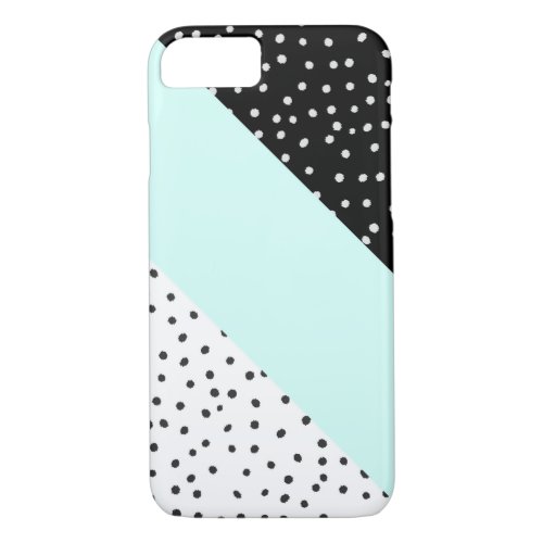 Modern black and white polka dots teal color block iPhone 87 case