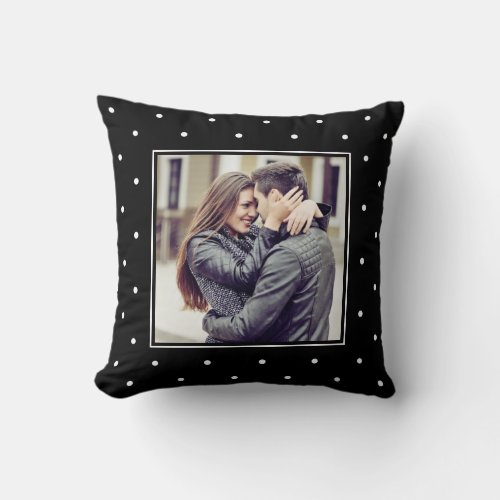 Modern Black and White Polka Dots with your Photo Throw Pillow