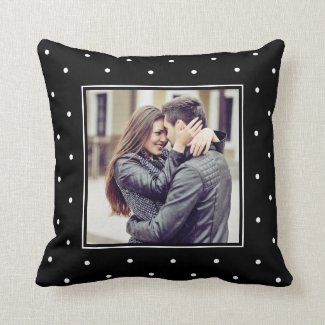 Modern Black and White Polka Dots with your Photo Throw Pillow
