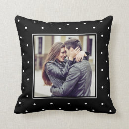 Modern Black and White Polka Dots with your Photo Throw Pillow