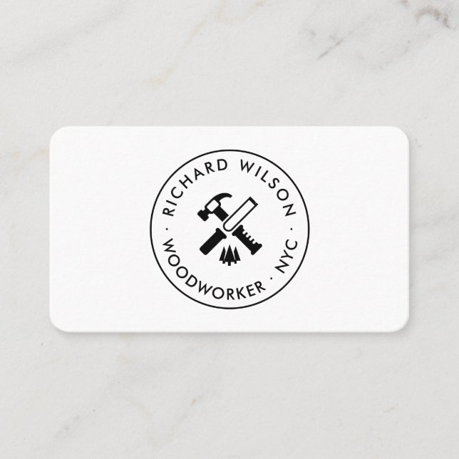 Modern black and white professional carpenter logo business card (Front)