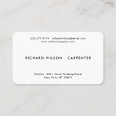 Modern black and white professional carpenter logo business card (Back)