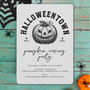 Modern Black and White Pumpkin Halloween Party  Invitation